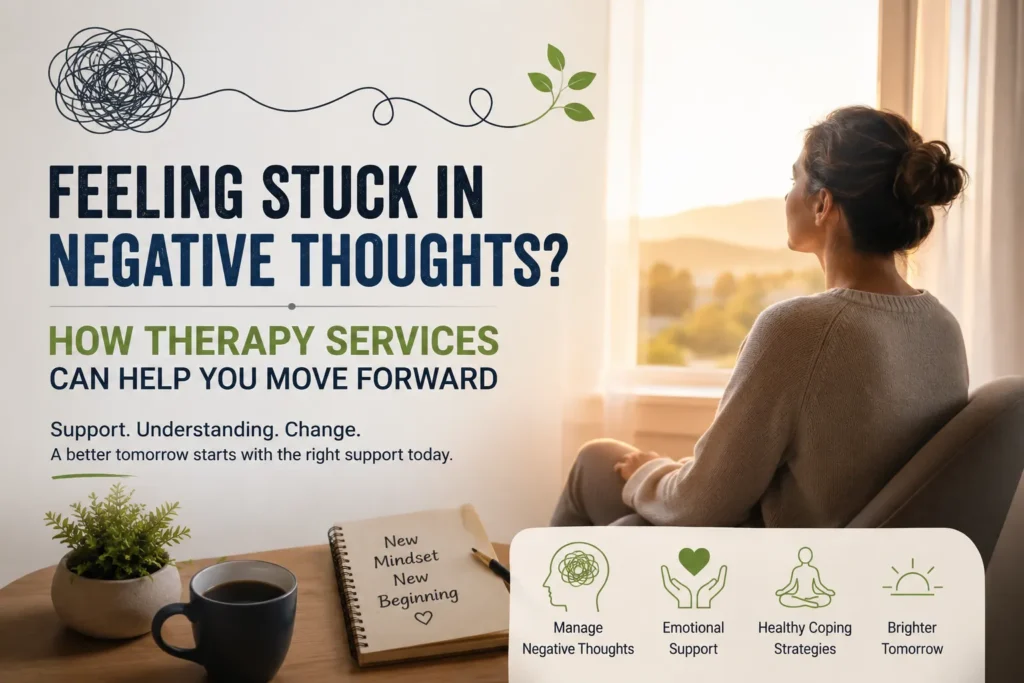 Person finding hope through therapy services for negative thoughts and improved mental well-being.
