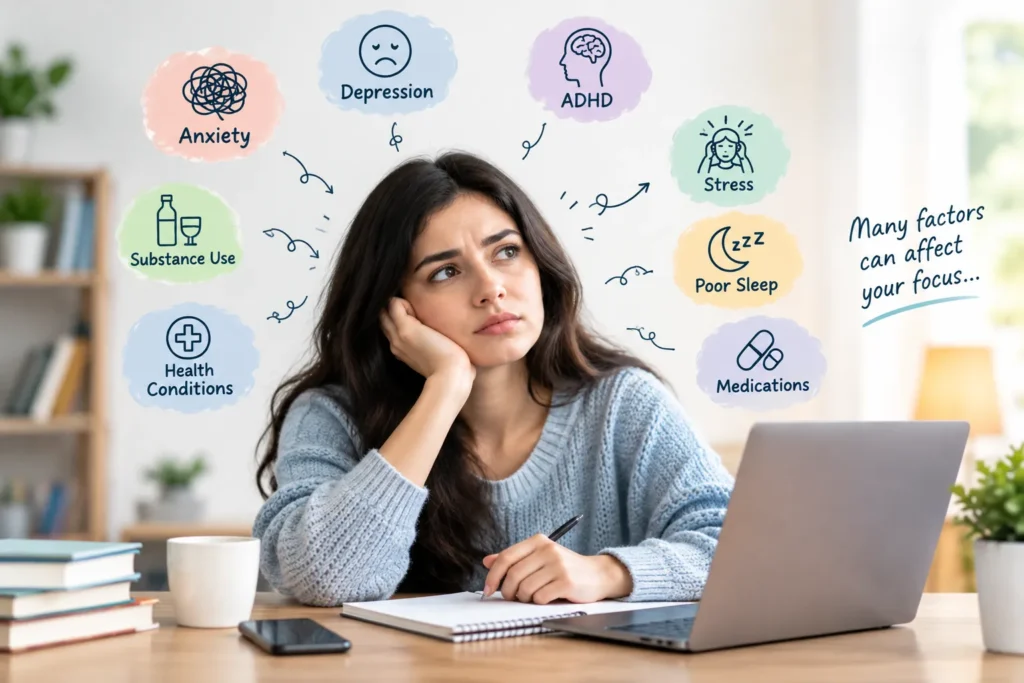 Mental health and lifestyle factors that can affect concentration and focus